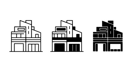 Fototapeta premium Modern Architecture Icons: 3 Styles of Contemporary Buildings, Vector Art Collection