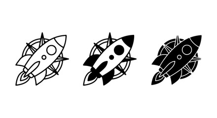 Rocket Ship Icons, Space Exploration Navigation Symbols, Vector Set © Fatema