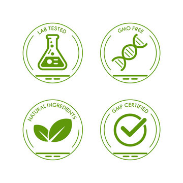 Green icons for natural product certification and quality assurance labels