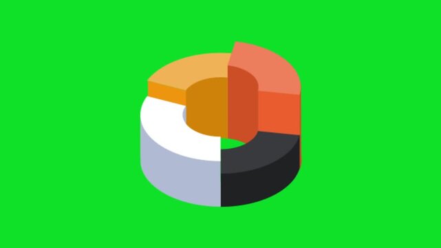 3D Animated Segmented Ring Chart 4K stock animation video on a green screen background for chroma key video editing.