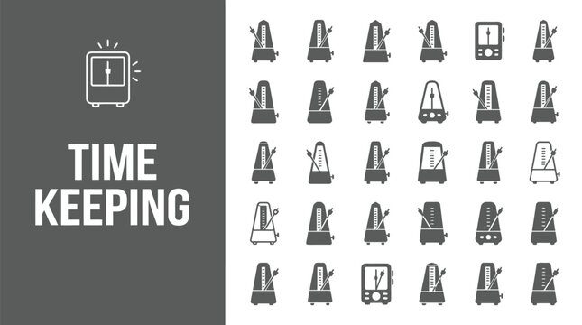 Collection of various musical metronome icons displayed in a grid for precise rhythm and timing