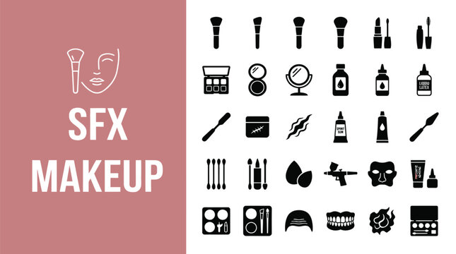 Collection of special effects makeup icons for professional cinema design work