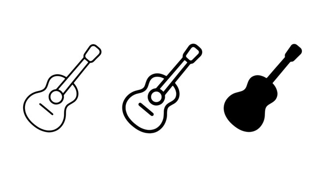 Acoustic Guitar Icons, Musical Instrument Vector Graphics, Simple String Instrument Symbols