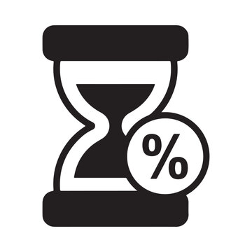 hourglass icon with percentage symbol black and white vector illustration
