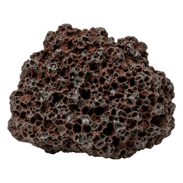 Porous dark volcanic lava rock stone isolated over transparent background