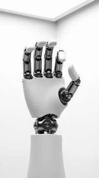 Advanced bionic prosthetic arm using polymer and titanium joints in a bright room