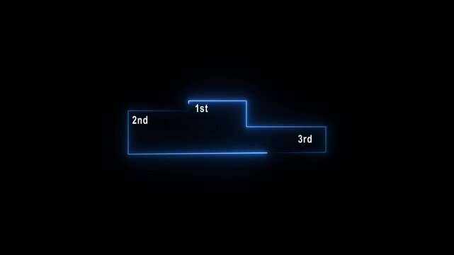 Neon line winner podium with 1st, 2nd, and 3rd place icon animation with magenta color on a black background pedestal appearance 4k motion animation 4k video...
