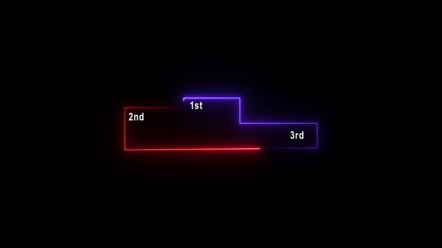 Neon line winner podium with 1st, 2nd, and 3rd place icon animation with magenta color on a black background pedestal appearance 4k motion animation 4k video...