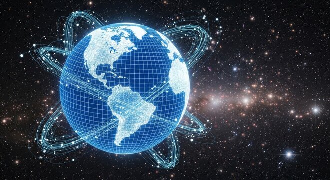 Digital Earth with global network connection in space showing cybersecurity and technology concept