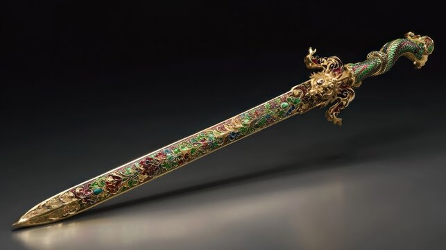 Ornate gold enamel sword antique