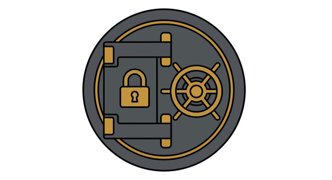 Illustration of a Secure Bank Vault Door with Lock and Wheel.
