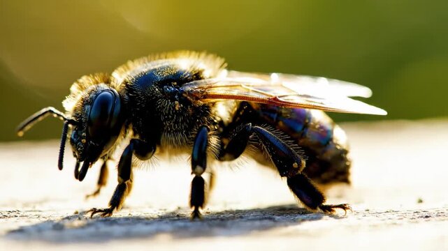 Carpenter Bee Macro Detail in Golden Sunlight