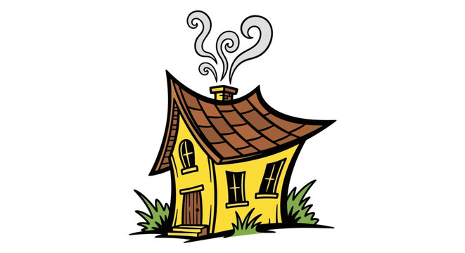 A cartoon drawing of a house with smoke.