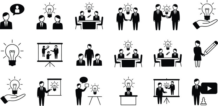 Suggestion icon set ideas discussion support teamwork vector illustration