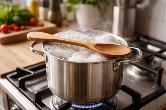 Helpful kitchen lifehack demonstrating wooden spoon balanced on pot