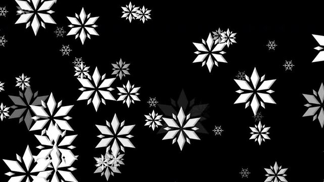 タイプ1 クリスマス 雪の結晶02 ベベル 左から右 横方向 大小 パターン01 白色 ループ （透過背景）