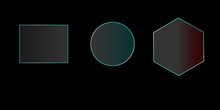 Set of blue glass frames with glowing borders. Glass AI. Glass panels of different shapes with neon frames. 