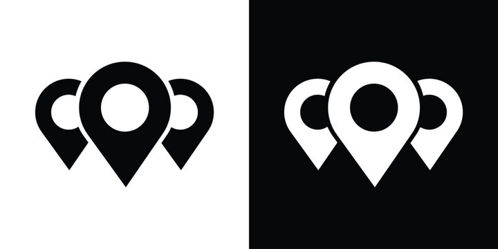 Multiple map pin icons set. Group of location pointers in black and white vector style for multi-destination routes, logistics, and tracking apps.