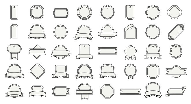 Massive collection of label and badge outline templates in various shapes like circles stars and rectangles for design use.
