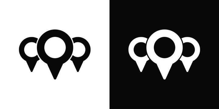 Multiple map pin icons set. Group of location pointers in black and white vector style for multi-destination routes, logistics, and tracking apps.