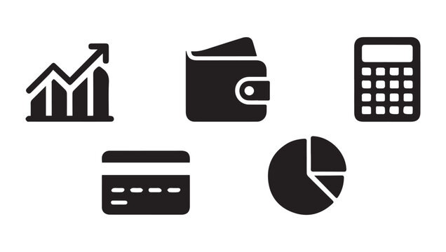 Financial icons depicting growth payment methods and data analysis