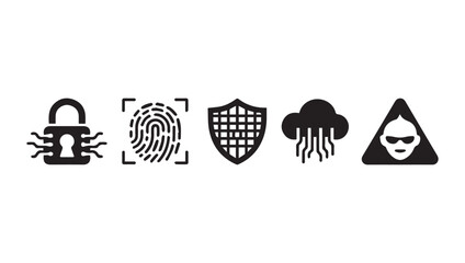 A collection of black security and privacy related icons displayed in a row © MdArif