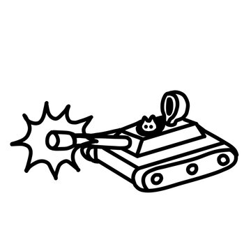 Explosive stylized line art tank firing on dark background