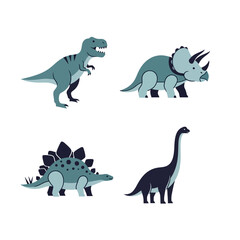Obraz premium Collection of Colorful Cartoon Dinosaurs Isolated on White Background.