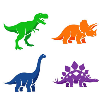 Colorful Dinosaur Silhouettes - T-Rex, Triceratops, Brachiosaurus, and Stegosaurus.