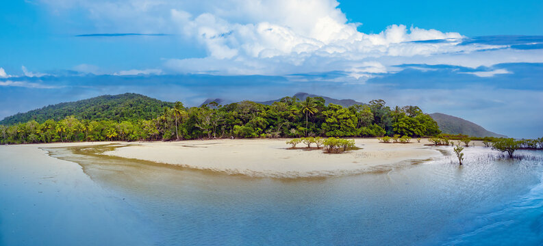 Between ancient rainforests and coral reefs, secluded Kulki beach, Cape Tribulation, Far North Queensland, Australia