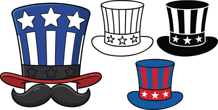 Festive Uncle Sam hats with stars and stripes for patriotic celebrations