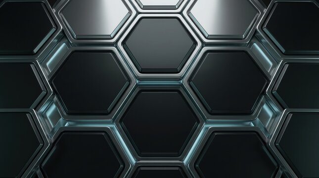 Abstract 3d background with dark metallic hexagonal tiles