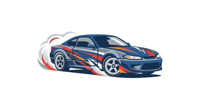 Sport Car Drifting with Smoke and Flames.