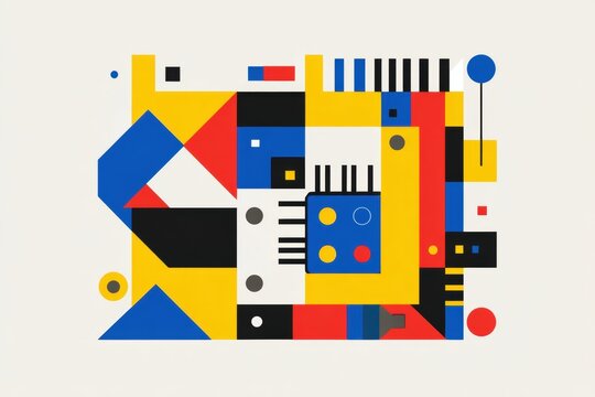 Geometric abstract composition with primary colors and shapes