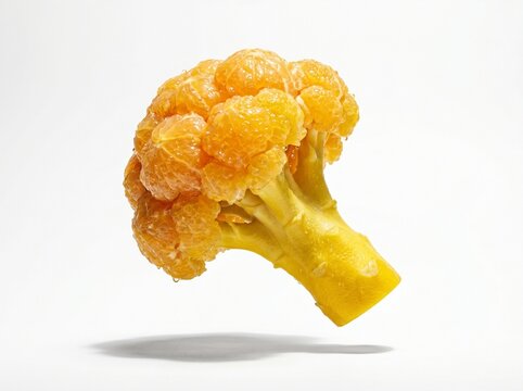 Floating Broccoli Citrus Hybrid Mid Air High Speed Flash Product Shot Vegetable Fantasy with Translucent Citrus Florets