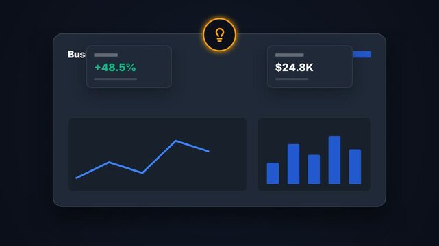 Business data analytics dashboard displays graph and chart on screen