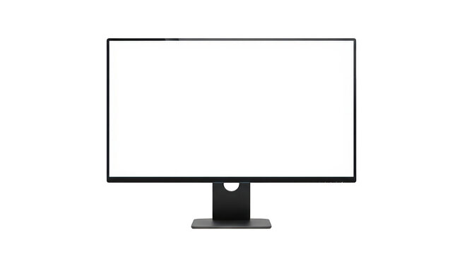 Modern computer monitor on black stand isolated on transparent background