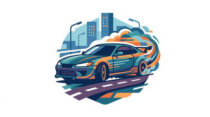 Sports car drifting on city street with smoke. © Dodi
