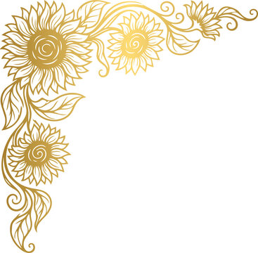 Golden Elegant Sunflower Corner Border