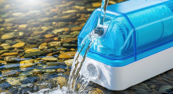 Water Purifier Filtering Stream Water in Nature with Modern Design