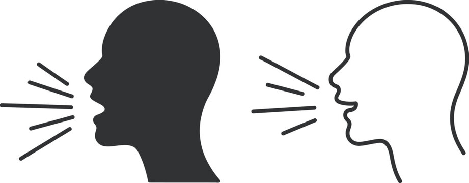 Two head silhouettes speaking loudly communication concept vector illustration
