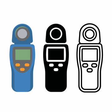 Three light meter devices in different colors and styles for measuring light intensity  blue black and white