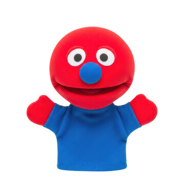 Bright red elmo puppet with blue isolated on a transparent background