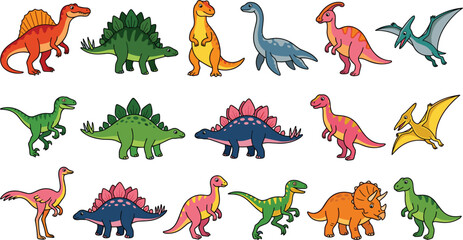 Cute Dinosaur Vector Character Set with Colorful Prehistoric Creatures Elements for Kids Education Summer Camp Projects and Children Birthday Graphic Designs © MdSaddam