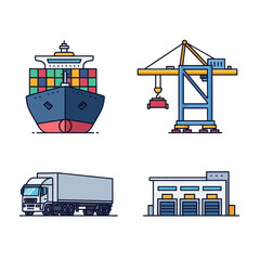 Fototapeta premium Cargo Ship, Crane, Truck, and Warehouse - Shipping and Logistics.