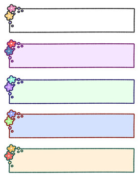 Set of Five Colorful Rectangular Frames with Small Flower Decorations