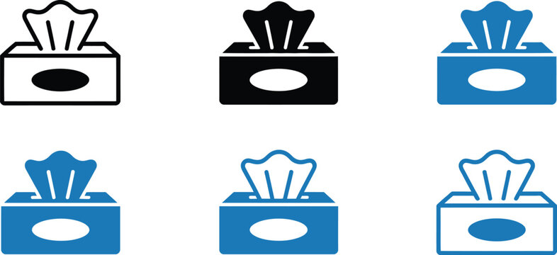 Tissue box, icon set, simple line vector icons showing paper extraction hygiene and facial tissue container for health and cleanliness concepts.