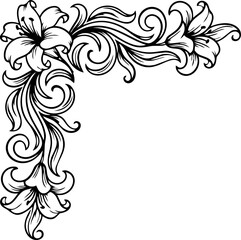 Fototapeta premium Elegant Lily Corner Border Design with Decorative Floral Foliage