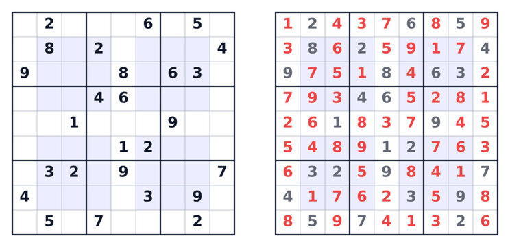 Sudoku game puzzle layout with empty and filled grids  
