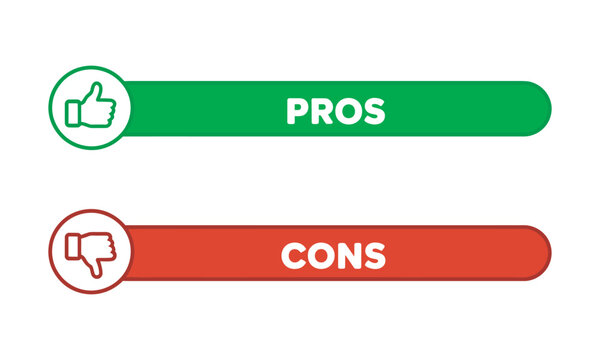 Pros and Cons Comparison Banner, modern green red pros cons banner flat vector illustration thumbs up thumbs down icon set design
